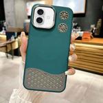 For iPhone 16 Leather Textured Fan Hollow Cooling MagSafe Magnetic Phone Case(Green)