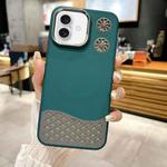 For iPhone 16 Plus Leather Textured Fan Hollow Cooling MagSafe Magnetic Phone Case(Green)