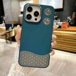 For iPhone 15 Pro Max Leather Textured Fan Hollow Cooling MagSafe Magnetic Phone Case(Blue)