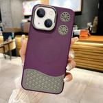 For iPhone 15 Plus Leather Textured Fan Hollow Cooling MagSafe Magnetic Phone Case(Purple)