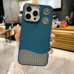 For iPhone 14 Pro Leather Textured Fan Hollow Cooling MagSafe Magnetic Phone Case(Blue)