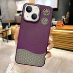 For iPhone 13 Leather Textured Fan Hollow Cooling MagSafe Magnetic Phone Case(Purple)