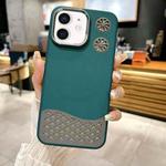 For iPhone 12 Leather Textured Fan Hollow Cooling MagSafe Magnetic Phone Case(Green)