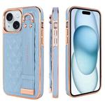 For iPhone 15 Plus VIETAO Rhombic Texture Wristband PU Phone Case(Blue)