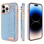 For iPhone 14 Pro VIETAO Rhombic Texture Wristband PU Phone Case(Blue)