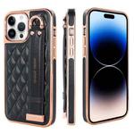 For iPhone 14 Pro VIETAO Rhombic Texture Wristband PU Phone Case(Black)