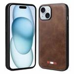 For iPhone 15 VIETAO Plain Leather Stitching PU Phone Case(Brown)