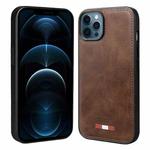 For iPhone 12 Pro Max VIETAO Plain Leather Stitching PU Phone Case(Brown)