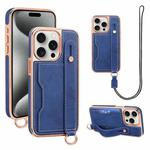 For iPhone 15 Pro VIETAO Card Slot Wristband Phone Case with Lanyard(Blue)