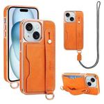 For iPhone 15 Plus VIETAO Card Slot Wristband Phone Case with Lanyard(Orange)