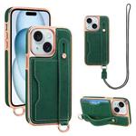 For iPhone 15 VIETAO Card Slot Wristband Phone Case with Lanyard(Green)