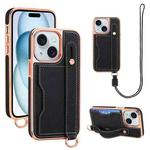 For iPhone 15 VIETAO Card Slot Wristband Phone Case with Lanyard(Black)