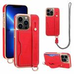 For iPhone 13 Pro VIETAO Card Slot Wristband Phone Case with Lanyard(Red)