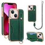 For iPhone 13 VIETAO Card Slot Wristband Phone Case with Lanyard(Green)