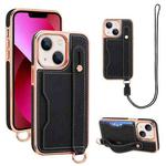 For iPhone 13 VIETAO Card Slot Wristband Phone Case with Lanyard(Black)