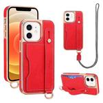 For iPhone 12 / 12 Pro VIETAO Card Slot Wristband Phone Case with Lanyard(Red)