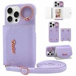 For iPhone 15 Pro VIETAO Ring Holder Card Bag Phone Case with Lanyard(Purple)