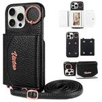 For iPhone 13 Pro Max VIETAO Ring Holder Card Bag Phone Case with Lanyard(Black)