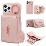 For iPhone 15 Pro Max VIETAO Ring Holder Wallet PU Phone Case with Lanyard(Pink)