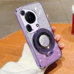 For Huawei Pura 70 Ultra Plated Gradient Glitter Round Holder TPU Phone Case(Purple)