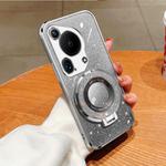 For Huawei Pura 70 Ultra Plated Gradient Glitter Round Holder TPU Phone Case(Silver)