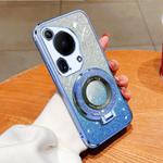 For Huawei Pura 70 Ultra Plated Gradient Glitter Round Holder TPU Phone Case(Sierra Blue)