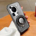 For Huawei Pura 70 Ultra Plated Gradient Glitter Round Holder TPU Phone Case(Black)