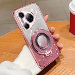 For Huawei Pura 70 Plated Gradient Glitter Round Holder TPU Phone Case(Pink)