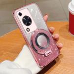 For Huawei Enjoy 70 Plated Gradient Glitter Round Holder TPU Phone Case(Pink)