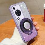 For Huawei Enjoy 70 Plated Gradient Glitter Round Holder TPU Phone Case(Purple)