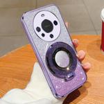 For Huawei Mate 60 Plated Gradient Glitter Round Holder TPU Phone Case(Purple)
