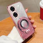 For Huawei Maimang 20 Plated Gradient Glitter Round Holder TPU Phone Case(Pink)