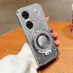 For Huawei Maimang 20 Plated Gradient Glitter Round Holder TPU Phone Case(Silver)