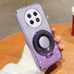 For Huawei Enjoy 60X Plated Gradient Glitter Round Holder TPU Phone Case(Purple)