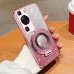 For Huawei P60 Plated Gradient Glitter Round Holder TPU Phone Case(Pink)