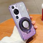For Huawei P60 Plated Gradient Glitter Round Holder TPU Phone Case(Purple)