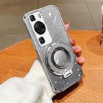 For Huawei P60 Plated Gradient Glitter Round Holder TPU Phone Case(Silver)