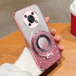 For Huawei Enjoy 50 Pro Plated Gradient Glitter Round Holder TPU Phone Case(Pink)