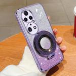 For Huawei P50 Pro Plated Gradient Glitter Round Holder TPU Phone Case(Purple)