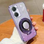 For vivo Y03 Plated Gradient Glitter Round Holder TPU Phone Case(Purple)