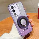 For vivo Y200 Global / V29e Plated Gradient Glitter Round Holder TPU Phone Case(Purple)