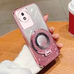 For vivo Y02 / Y11 2023 Plated Gradient Glitter Round Holder TPU Phone Case(Pink)