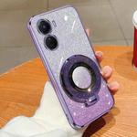 For vivo Y16 Plated Gradient Glitter Round Holder TPU Phone Case(Purple)