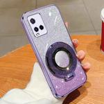 For vivo Y21 / Y21s Plated Gradient Glitter Round Holder TPU Phone Case(Purple)