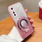 For vivo Y73s / S7e 5G Plated Gradient Glitter Round Holder TPU Phone Case(Pink)