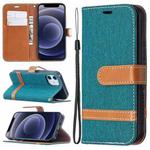 For iPhone 12 mini Color Matching Denim Texture Horizontal Flip Leather Case with Holder & Card Slots & Wallet & Lanyard(Green)
