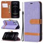 For iPhone 12 / 12 Pro Color Matching Denim Texture Horizontal Flip Leather Case with Holder & Card Slots & Wallet & Lanyard(Purple)
