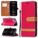 For iPhone 12 / 12 Pro Color Matching Denim Texture Horizontal Flip Leather Case with Holder & Card Slots & Wallet & Lanyard(Red)