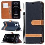 For iPhone 12 / 12 Pro Color Matching Denim Texture Horizontal Flip Leather Case with Holder & Card Slots & Wallet & Lanyard(Black)
