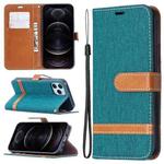 For iPhone 12 / 12 Pro Color Matching Denim Texture Horizontal Flip Leather Case with Holder & Card Slots & Wallet & Lanyard(Green)